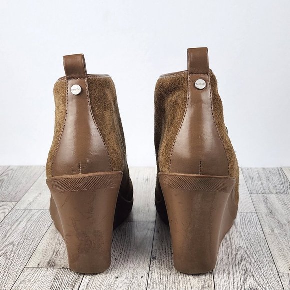 Calvin Klein Penelope Wedge Booties Womens Size 8.5M Tan Suede Lace-Up Ankle - Picture 5 of 16
